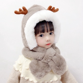 2021 gorro de felpa para niños de invierno con forro polar grueso lindo ciervo cuerno bebé de una sola pieza sombrero ni