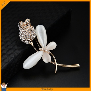Women Jewelry Breastpin Dragonfly Flower Shiny Zircon Big Faux Pearl Brooch Pin