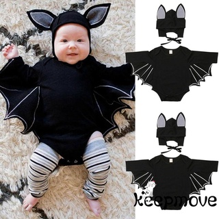 Txt-baby Halloween 2PCS conjunto de trajes, espalda Bat ala corta sobre escote mameluco, oreja de murciélago correas de lazo sombrero conjunto