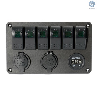 Q 6 Gang LED balancín interruptor Panel voltímetro Dual USB cargador de alimentación marino barco RV (1)