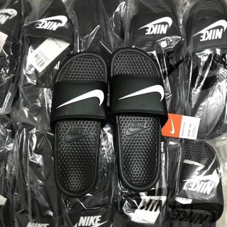 Listo Stock Nike Benassi Swoosh sandalias deportivas negro blanco zapatillas para playa deportes chanclas Kasut sandalia mujeres hombres Unisex pareja