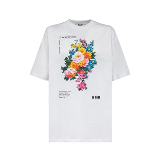 MSGM Commuter Women's Common Style Neckline Theme Printed Cotton Loose Short Sleeve Round Neck T-shirt