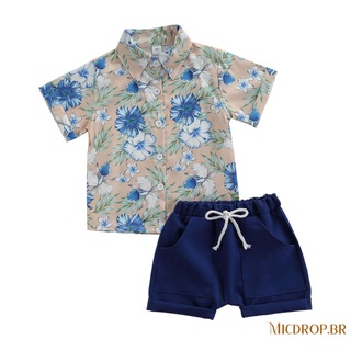 MICDROP-Boys Casual Two-piece Clothes Set, Floral Printed Pattern Short Sleeve
