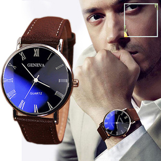austinstore reloj de pulsera analógico de cuarzo con correa de cuero sintético Blu-Ray para hombre
