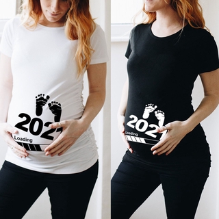 Mujer embarazada cómoda camiseta de manga corta camiseta con diseño de número (6)