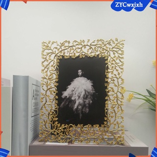 oro ornamentado textura hecha a mano marco de imagen de metal con caballete para pantalla de mesa, decorativo diseño floral hogar