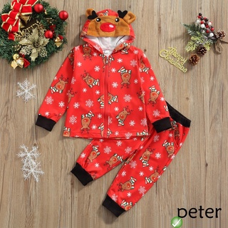♧IE✮Unisex Baby Christmas Set, Elk Snowflake Print Long Sleeve Hooded Tops with