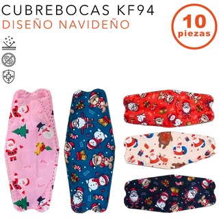 Cubrebocas Kf94 Infantil Navideño para niños y niñas 10 pzs