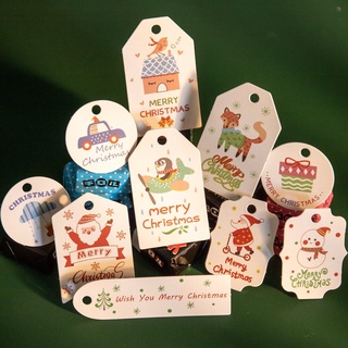 Pintado árbol de navidad regalo decoración presente 250 g/m2 blanco cartón envoltura etiqueta DIY Fox muñeco de nieve de dibujos animados de vacaciones tarjeta de mensaje