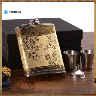 Disponible 8oz portátil licor whisky bolsillo botella de cadera embudo taza caja de regalo conjunto