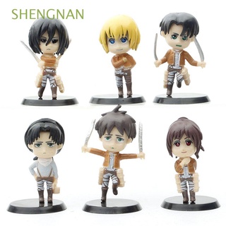 SHENGNAN 6pcs/Set Figurine Model PVC Doll ornaments Attack on Titan Action Figures Miniatures Q Version Anime Gifts Eren Jager Ackerman Collectible Model Toy Figures