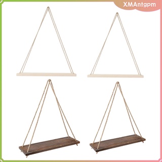 [xmantgpm] cuerda de madera para colgar estantes flotantes de madera rústica con ganchos para colgar en la pared, estantes para sala de estar,