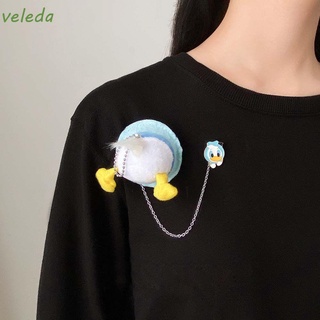 VELEDA Adorable Broche de cadena para mujeres Adorable Joyería de moda Pin coreano Girasol Animal Pelusa Pato Originalidad Mujer Insignia de abrigo