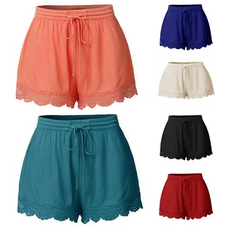 Women Solid Color Lace-up Macrame Casual Shorts Summer Sport Office Pants