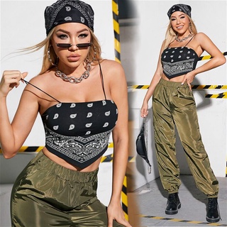 Women Sexy Cami Tank Top 2021 Summer Vintage Print Sleeveless Backless Bandana Camisole Tops Casual Sexy Club Crop Top