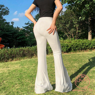 KIDSUP - pantalones acampanados de cintura alta elásticas de Color sólido para mujer (8)