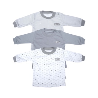 (3 Piezas) camiseta de manga larga esponjosa paquete gris serie talla S, M, L