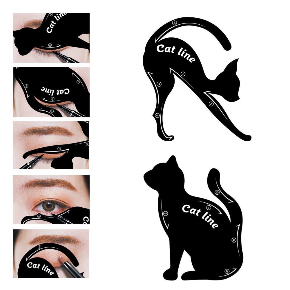 2 plantillas delineador de ojos de línea de gato, herramienta de sombra