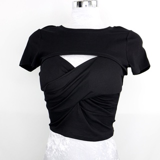 Camiseta CropTop escote oculto cruzado Casual para mujer
