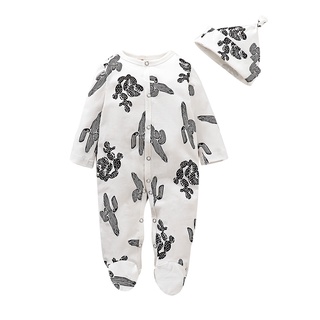 ╭trendywill╮Newborn Infant Baby Boy Girl Floral Romper Jumpsuit Sleepwear Hat Outfits Set