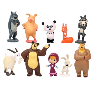 10Pcs Masha y el oso figura de acción Sciuridae cabra de dibujos animados pastel Topper niños juguete muñeca regalo (1)