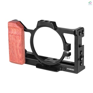 Fy Andoer - jaula para cámara Compatible con Sony ZV1, con mango de madera, zapata fría para montar micrófono, luz LED