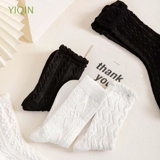 yiqin coreano medio tubo calcetines niñas pila calcetines de las mujeres lolita calcetines de las mujeres giro de moda de encaje de algodón transpirable