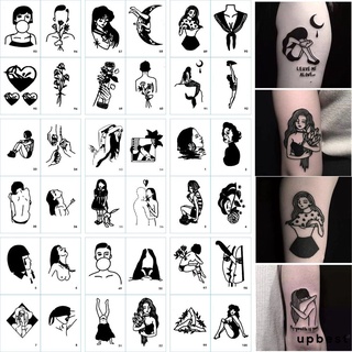 10 Rui Karon impermeable sexy tatuaje pegatinas mala chica oscura pintada a mano líneas ins viento blanco y negro tatuaje pegatinas upbest
