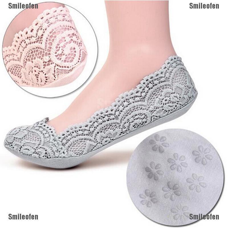 smileofen calcetines de encaje de algodón antideslizantes invisibles/calcetines de corte bajo/calcetines para barco (1)