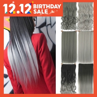 Calendario gris negro de moda caliente cabello largo y pelo liso cinco horquilla sin costura peluca de alta gama