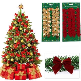 12pcs Small Bow Christmas Tree Decoration / Christmas Ribbon Bows / Christmas Ornament Bow for Xmas Wreaths Gift Wrapping Supplies