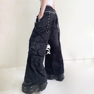 Pantalones de carga gótico punk Y2K pantalones de piernas anchas de cintura baja e - Girl grunge emo alt ropa de calle retro femenina (2)
