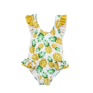 ORT-Little Girl's Swim Jumpsuit, Pineapple Print Flying Sleeve O Neck One Piece