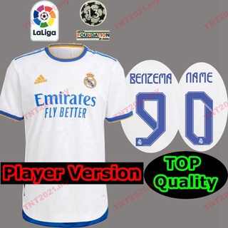 Player Verseion 2021 2022 Real Madrid Home Soccer Jersey Talla S-2XL Personalizar El Nombre Número