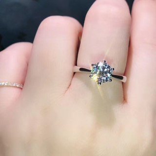 anillo de diamantes de moda femenino de seis garras de simulación de diamante anillo de pareja anillo abierto anillo de boda ajustable anillo de plata