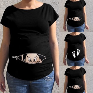 Twice**Mujer maternidad manga corta impresión de dibujos animados Tops camiseta ropa de embarazo