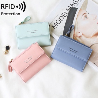 Nueva Versión Coreana De La Billetera Para Damas RFID Cepillo Antirrobo Básico Color Sólido Moda Billetera Corta Billetera Bolso Femenino