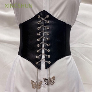 XINGSHUN Wide Cummerbunds Simple Waist Belt Female Waistband Dress Luxury Female Corset PU Leather High Waist Butterfly Chain/Multicolor