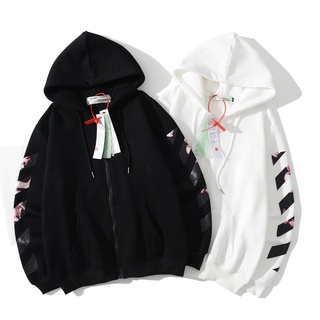 Hot sale OFF WHITE Coats ready stock High-quality classic print loose zipper hooded jacket For Women/Men