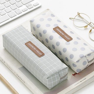 ins style simple pencil case Japanese small fresh student stationery bag girl large capacity pencil bag grid pencil case