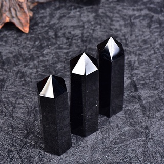 Natural obsidiana negro cuarzo cristal punto piedra curativa Hexagonal varita