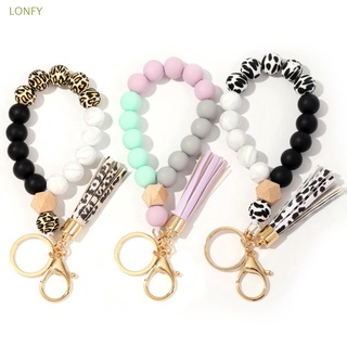 LONFY New Bracelet Wallet Key Ring Wristlet Keychain Women Fashion Silicone Wallet Beaded Bangle Leather Tassel Wristlet