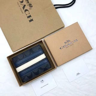 Coach monedero corto cartera de los hombres de la moda plegable cartera multi-tarjeta ranura celosía forma de rayas en stock (1)