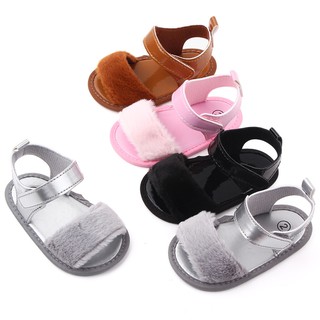 verano de cuero sintético de felpa suave sandalias de suela bebé niñas niño prewalker zapatos