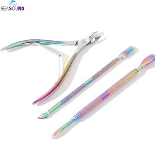 seasound 3PCS Stainless Steel Nail Art Cutter Scissor Cuticle Clipper Pusher Dead Skin Remover Kit Manicure Pedicure Tools Nail Push seasound