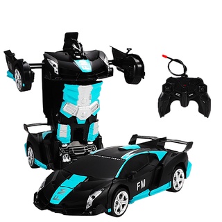 2IN1 Kids Boys Toys Remote Control 1:18 Transforming RC Robot Sound Light and Deformation Matte blue Toys Car Toy