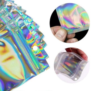 100 piezas Ziplock bolsa de embalaje láser bolsa de embalaje arco iris de aluminio bolsillo de papel de joyería bolsa Flash M2W3 (7)