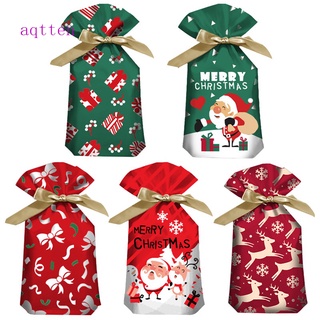 Aqtten 50 bolsas de regalo de navidad/bolsa de Santa feliz árbol de navidad alce letra cordón bolsa de copo de nieve crujiente caramelo turrón bolsa de embalaje de alimentos fiesta Favor