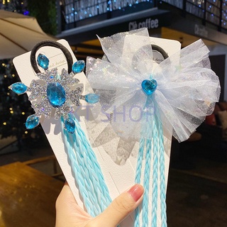 [KT] children's Ice Snow Princess Wig rope cartoon headrope braid girl's hair ring ornamentnet yarn bow (2)