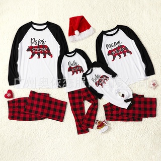 [caliente] pijama de navidad padre-hijo conjunto de navidad a cuadros oso impresión ropa de hogar